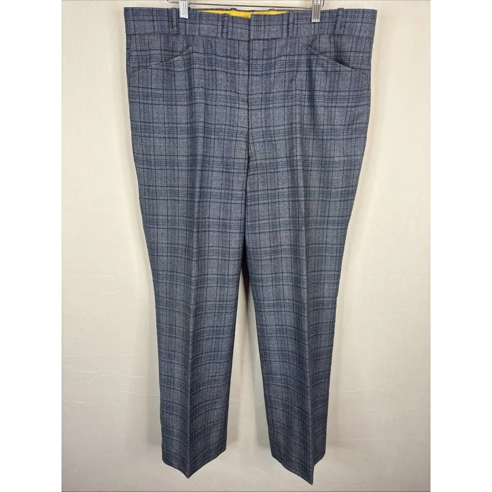 Vinntage La Fleche Bros Blue Gray Wool Plaid Pants Men’s 41x30‎ 70s